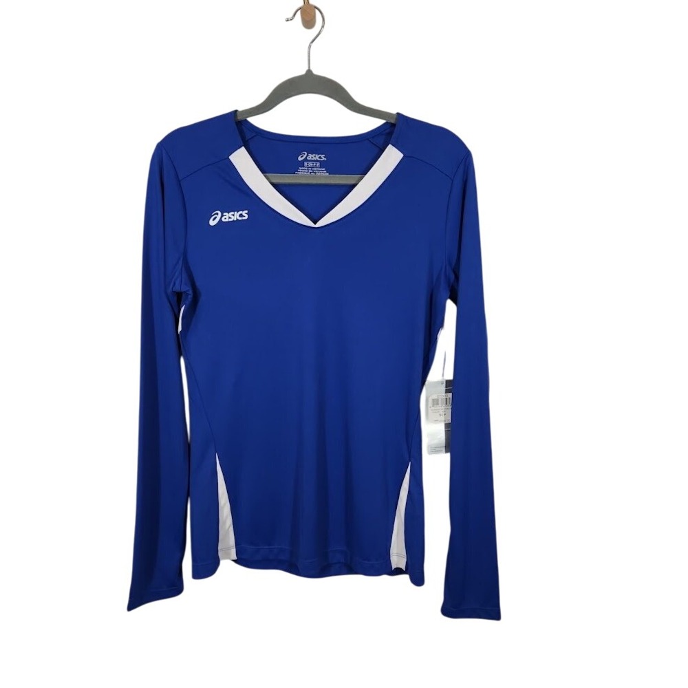 Asics Women's Long Sleeve V-Neck Volleyball Centerline Jersey in Blue - Small
